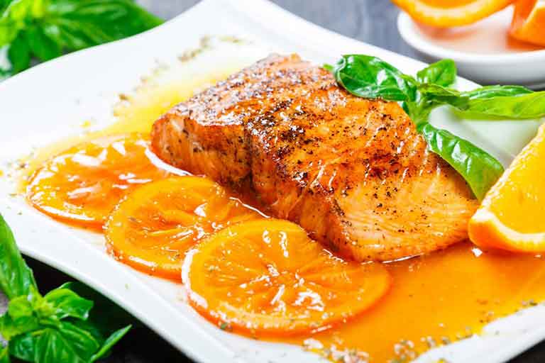 ماهی سالمون با سس پرتقالی با آبمرکبات گیر تک الکتریک 